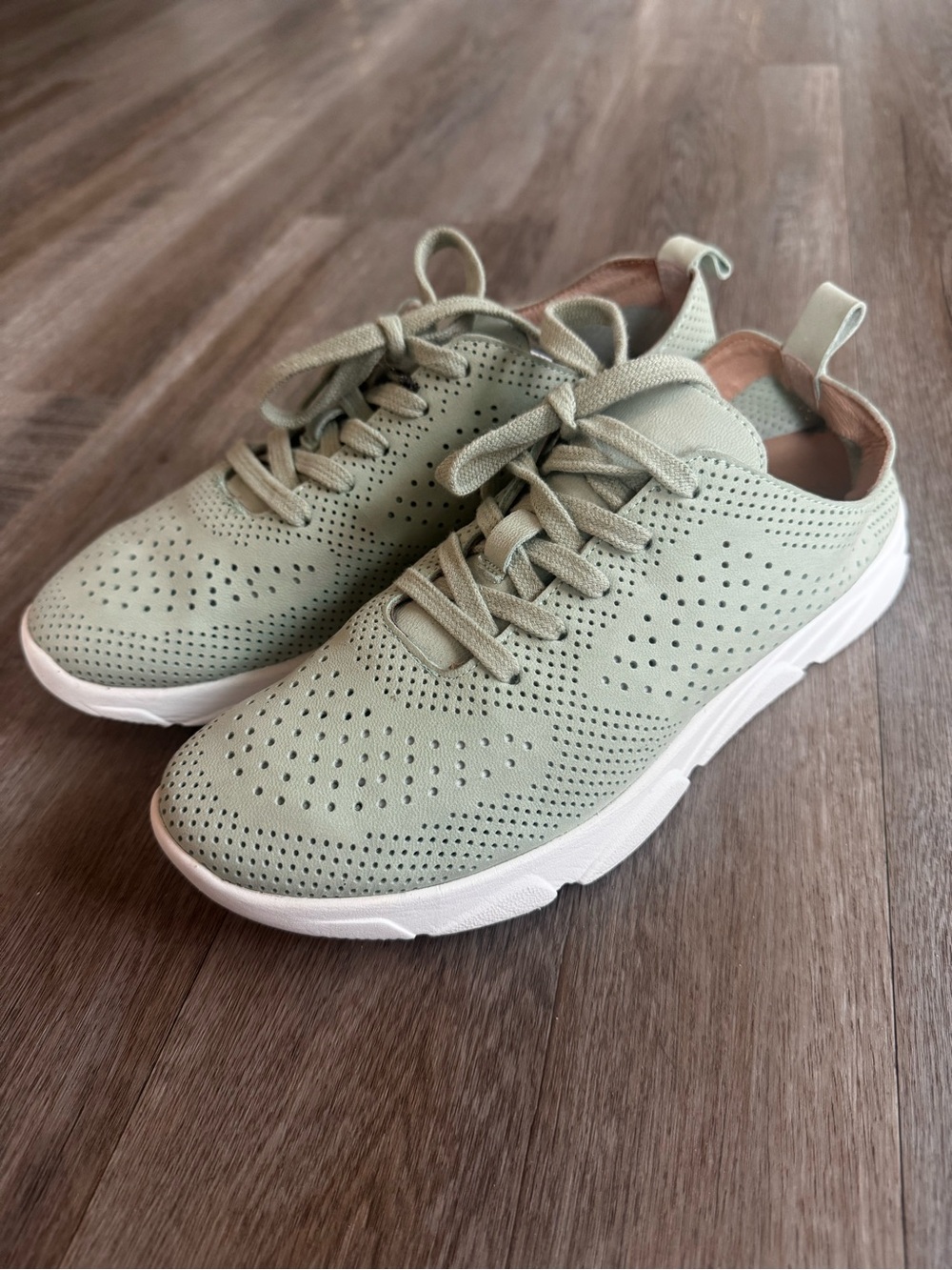 ANTONIO MELANI Perforated Lace-Up Sneakers in Sage Green with White Sole